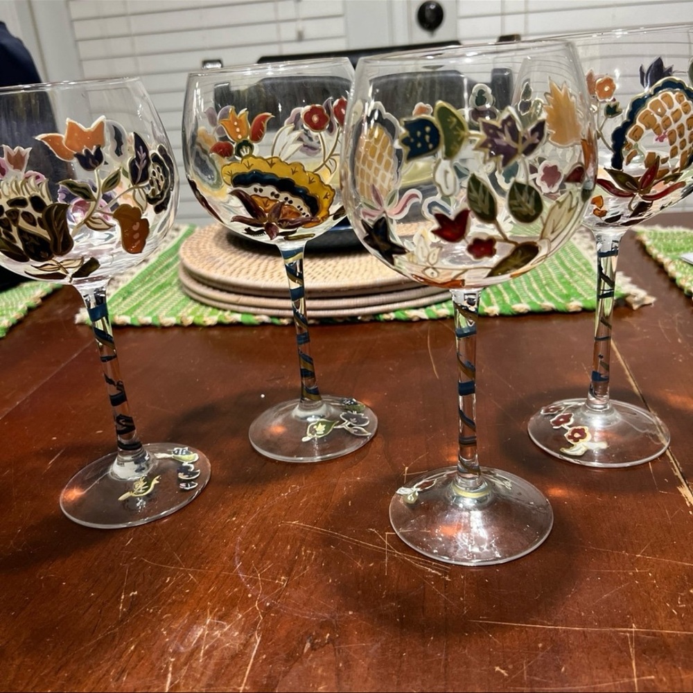 Colorful Floral Wine Glasses Set